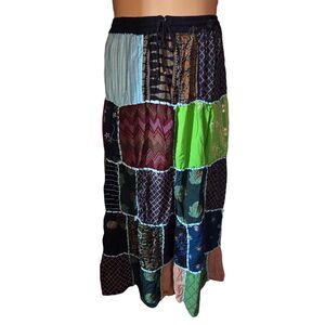 Multi-coloured patchwork maxi skirt with elastic waist - ONE SIZE - VEVEZ